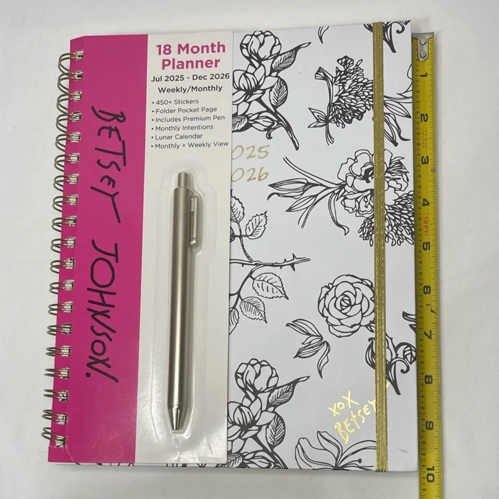 Betsey Johnson White Floral Planner with Hot Pink Spine and Gold Accent